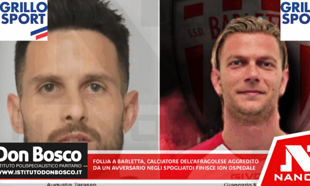 Follia a Barletta, calciatore dell’Afragolese aggredito da un avversario negli spogliatoi finisce in ospedale