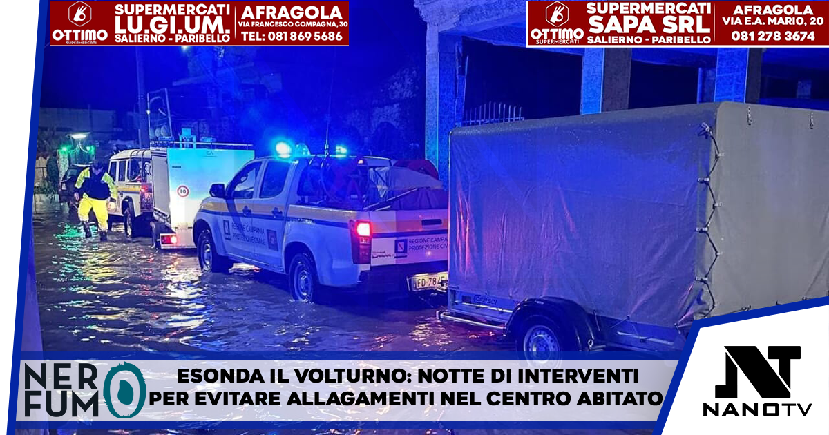 Esonda il Volturno: notte di interventi per evitare allagamenti nel centro abitato