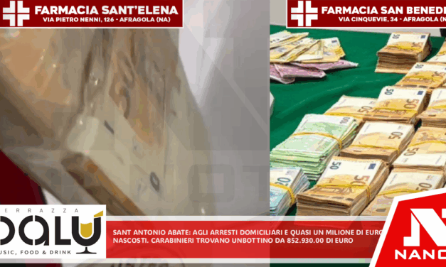 Sant’Antonio Abate: Agli arresti domiciliari e quasi un milione di euro nascosti. Carabinieri trovano un bottino da 852.930,00 euro