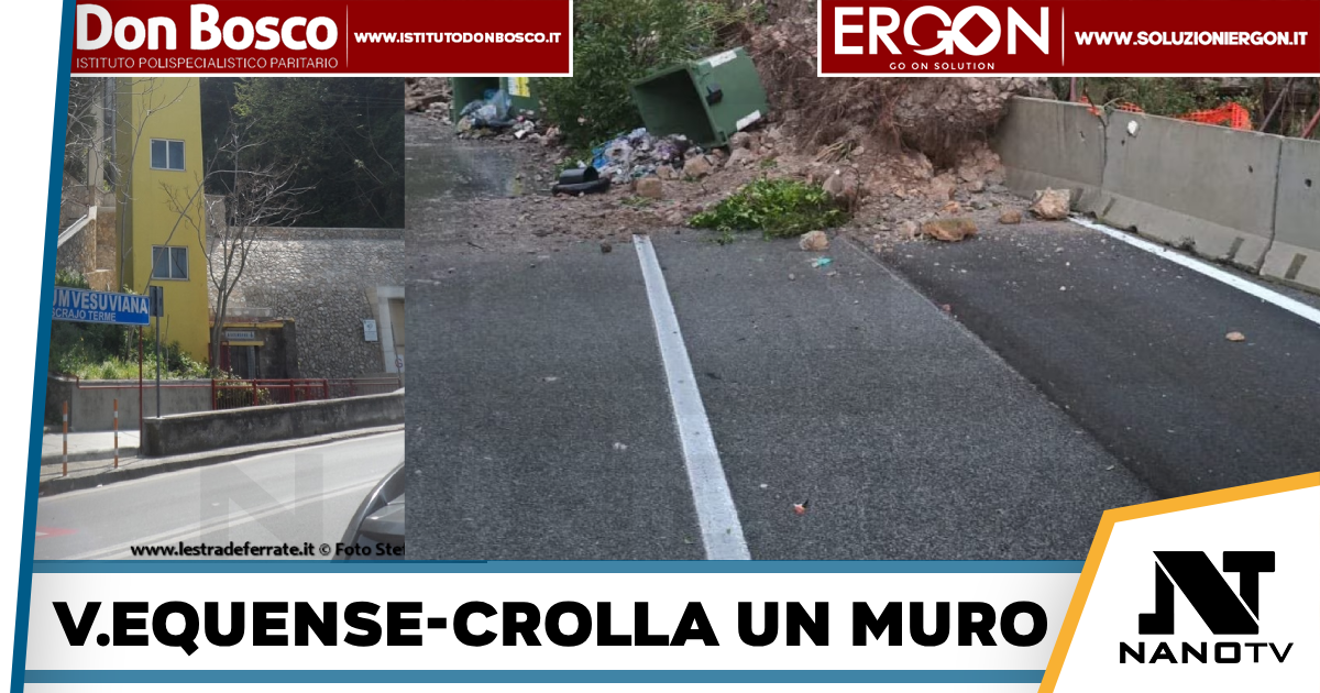 Vico Equense -crolla muro a causa del maltempo: nessun ferito