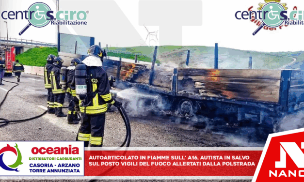 Autoarticolato in fiamme sull’A16, autista in salvo Sul posto diverse squadre dei Vigili del fuoco allertate dalla Polstrada