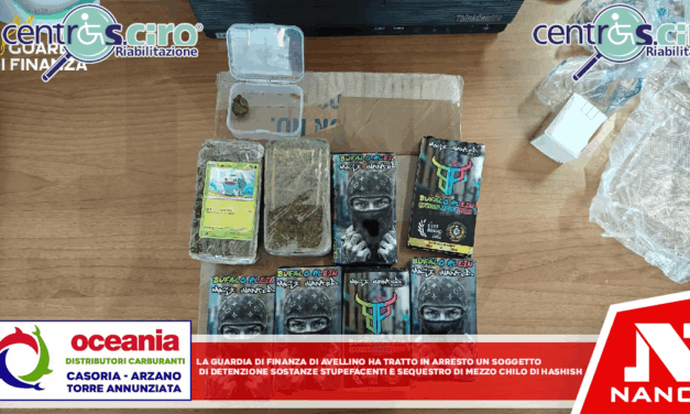 la Guardia di Finanza di Avellino, ha tratto in arresto un sospetto di detenzione di sostanze stupefacenti e sequestro di mezzo chilo di hashish