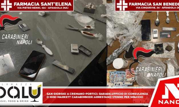 *San Giorgio a Cremano – Portici: garage, ufficio di consulenza o mini market? Carabinieri arrestano 17enne per spaccio. Tagliava la droga con la loyalty card della libreria*