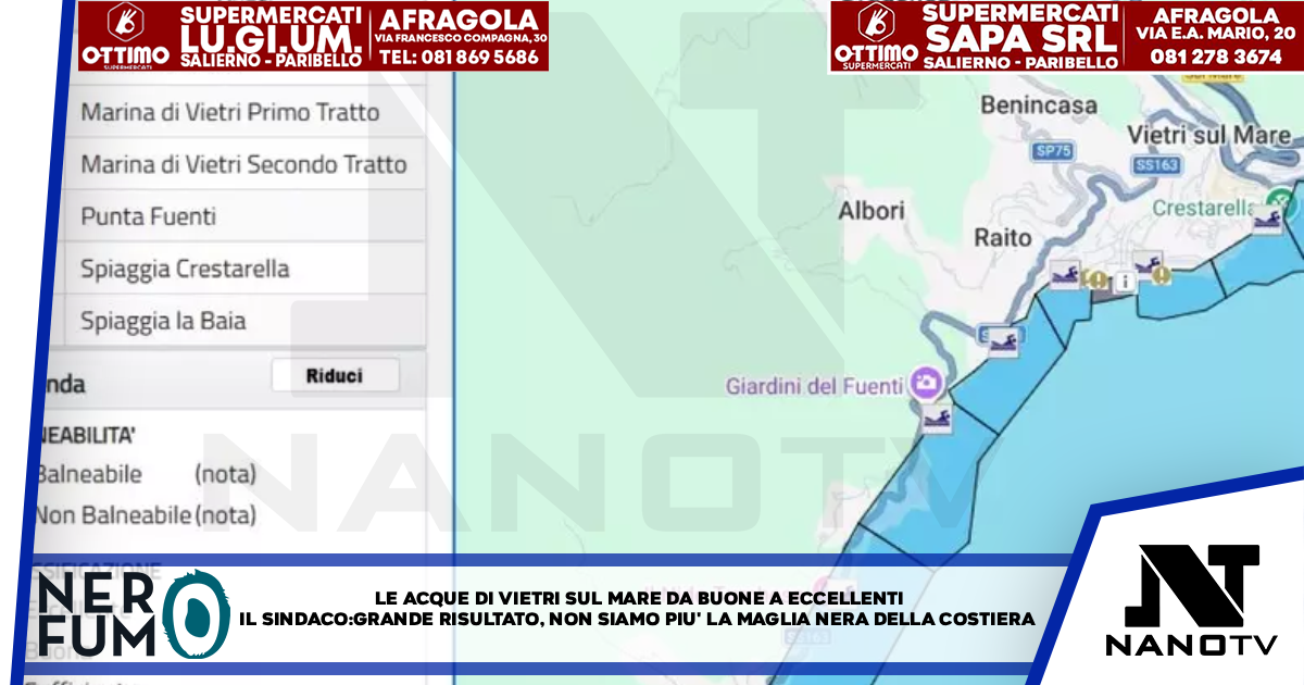 Le acque di Vietri sul Mare da buone ad eccellenti Il sindaco: ‘grande risultato, non siamo più la maglia nera della Costiera”