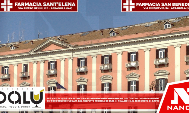 Si è svolta questa mattina una riunione del Centro Coordinamento dei Soccorsi convocata dal Prefetto di Napoli, Michele di Bari in relazione alla scossa di terremoto di magnitudo 5.9