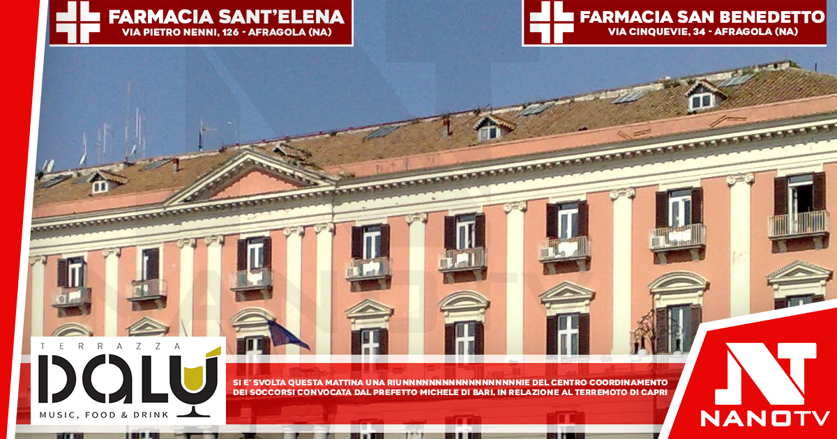 Si è svolta questa mattina una riunione del Centro Coordinamento dei Soccorsi convocata dal Prefetto di Napoli, Michele di Bari in relazione alla scossa di terremoto di magnitudo 5.9