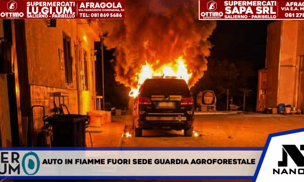 SARNO, AUTO IN FIAMME DAVANTI ALLA SEDE DELLA GUARDIA AGROFORESTALE:
