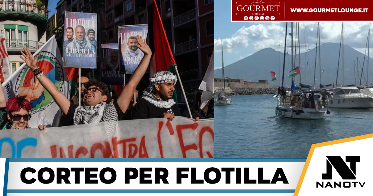 Napoli-La Flotilla che riparte per Gaza salutata da centinaia in corteo