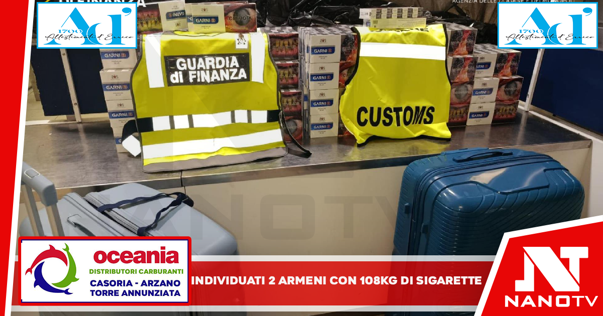 Napoli: la Guardia di Finanza hanno individuato due cittadini Armeni intenti a introdurre 108kg di sigarette illegali