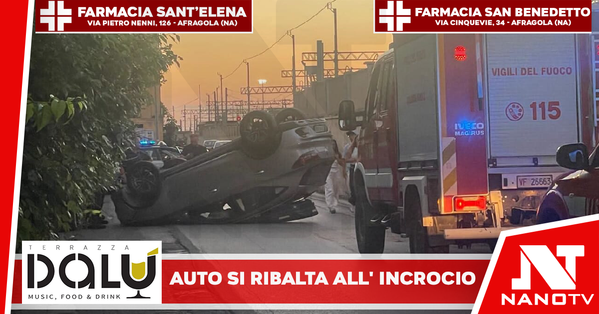 Auto si ribalta all’incrocio: paura tra i residenti, ferito il conducente