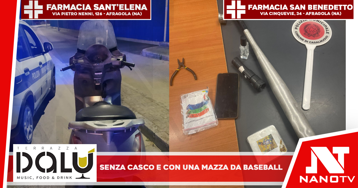 SENZA CASCO E CON UNA MAZZA DA BASEBALL DENUNCIATO DALLA MUNICIPALE