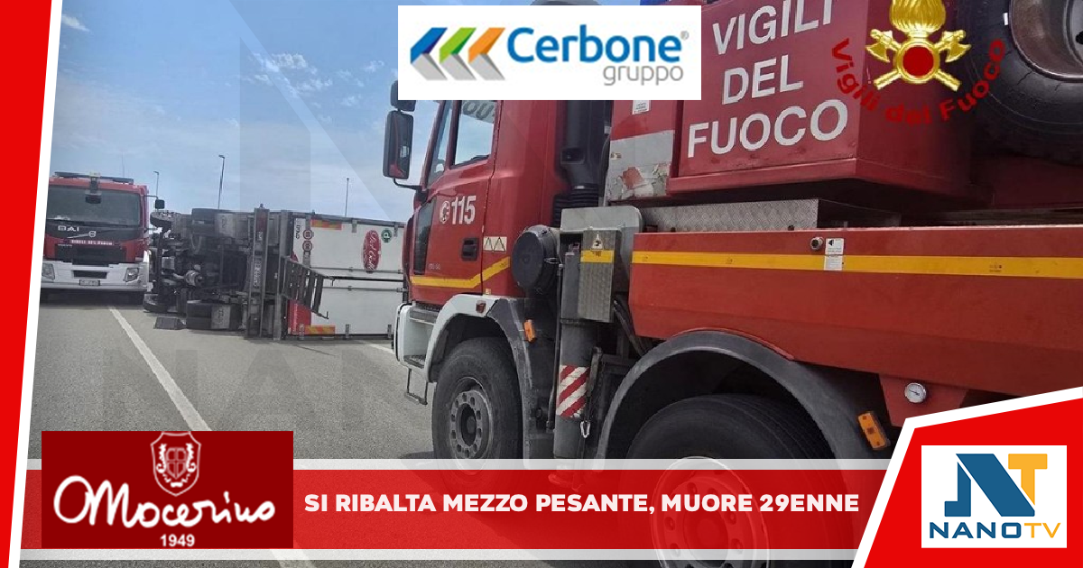 Battipaglia, si ribalta un mezzo pesante: muore un 29enne