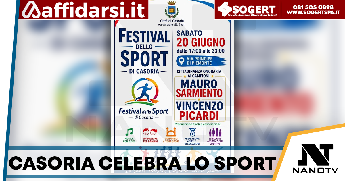 Casoria celebra lo sport: cittadinanza onoraria a Sarmiento e Picardi nel Festival dello Sport