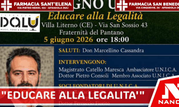 U.N.I.C.A. promuove il convegno “Educare alla Legalità”: Appuntamento il 5 giugno 2026 a Villa Literno