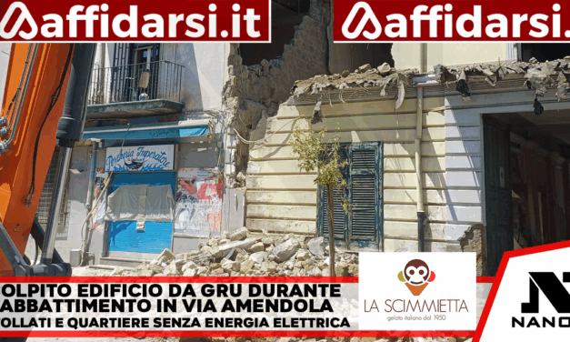 Afragola. Durante abbattimento edificio in via Amendola colpito dalla gru anche palazzo adiacente