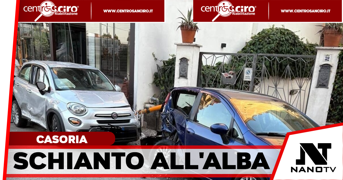 Paura all’alba a Casoria: auto perde il controllo e si schianta contro la vetrata di un noto bar