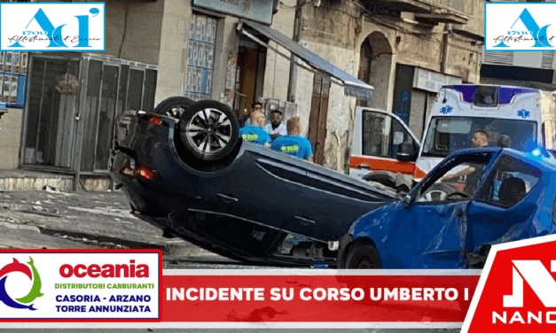 Incidente su corso Umberto I a Caivano, giovane militare perde il controllo e si ribalta contro un auto in sosta