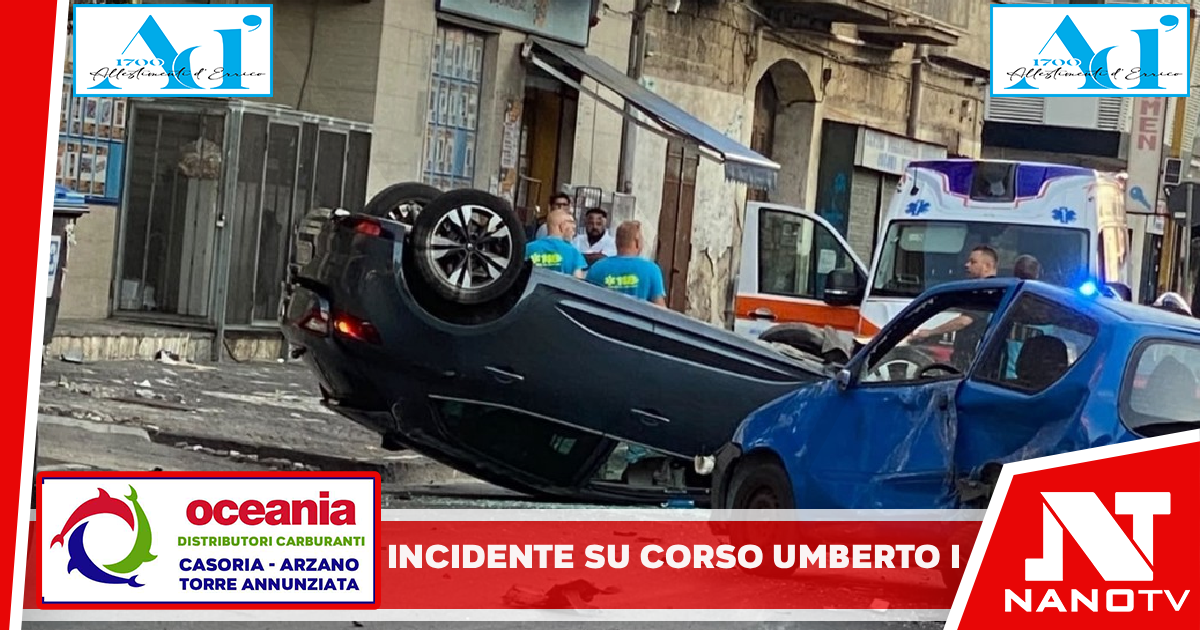 Incidente su corso Umberto I a Caivano, giovane militare perde il controllo e si ribalta contro un auto in sosta