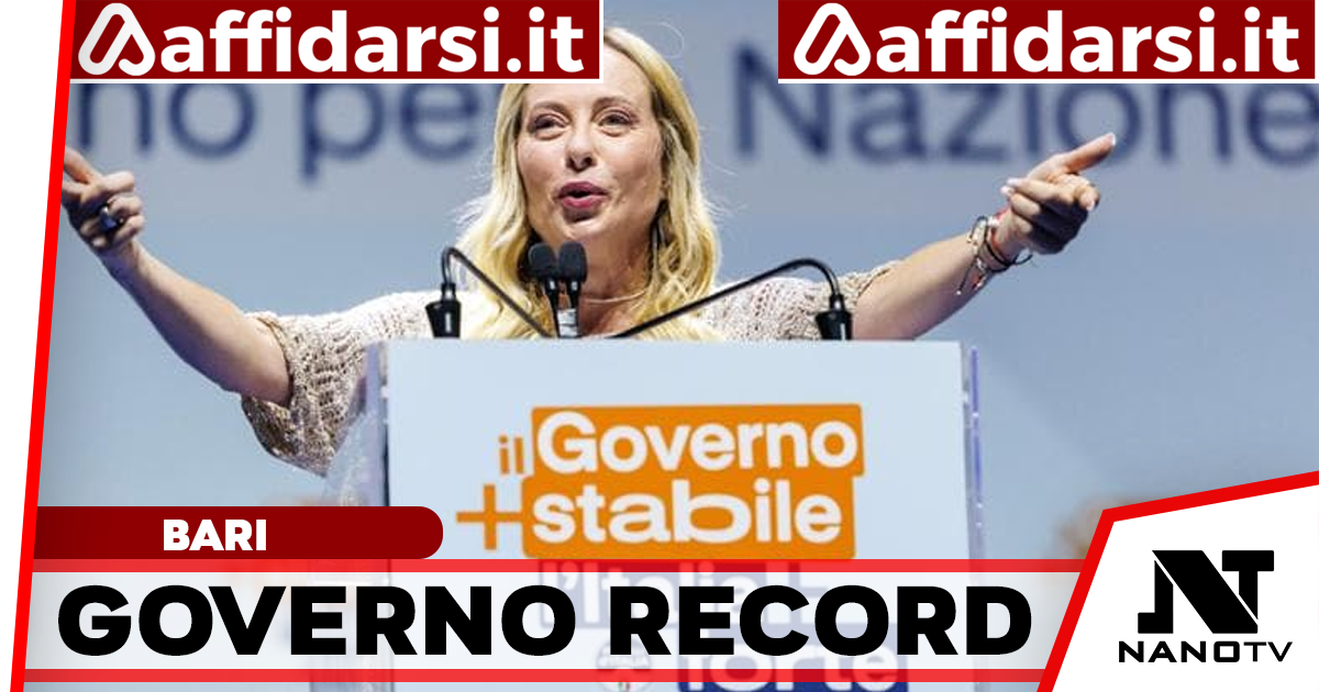 Governo Meloni, record di longevità nella storia repubblicana: la festa di Fratelli d’Italia a Bari