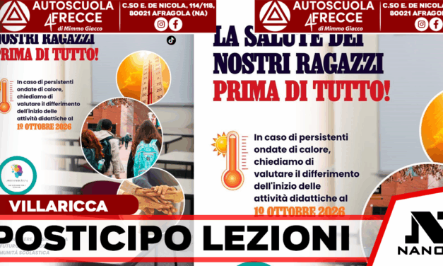 Caldo eccezionale e scuola a Villaricca: l’associazione “Idee e Concretezza” scrive alla Regione Campania
