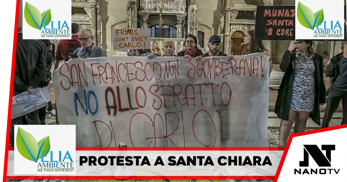 Protesta nella chiesa di S. Chiara a Napoli contro sfratto anziano ammalato