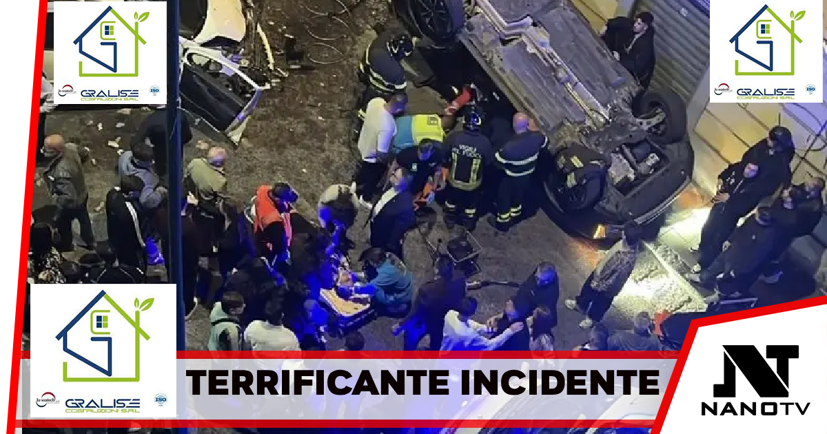 Torre del Greco, terrificante incidente nella notte: auto si ribalta dopo lo schianto