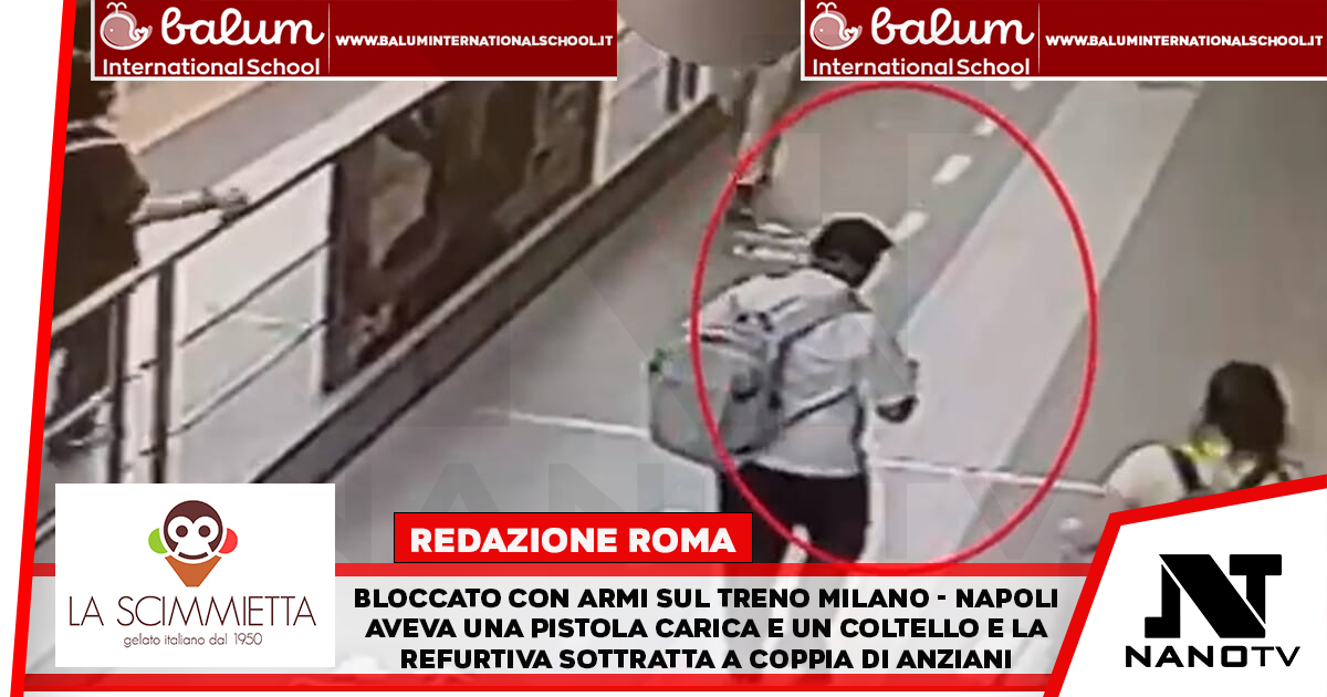 Bloccato a Roma sul treno Milano-Napoli con pistola e pugnale. Aveva rapinato coppia di anziani poi la folle fuga