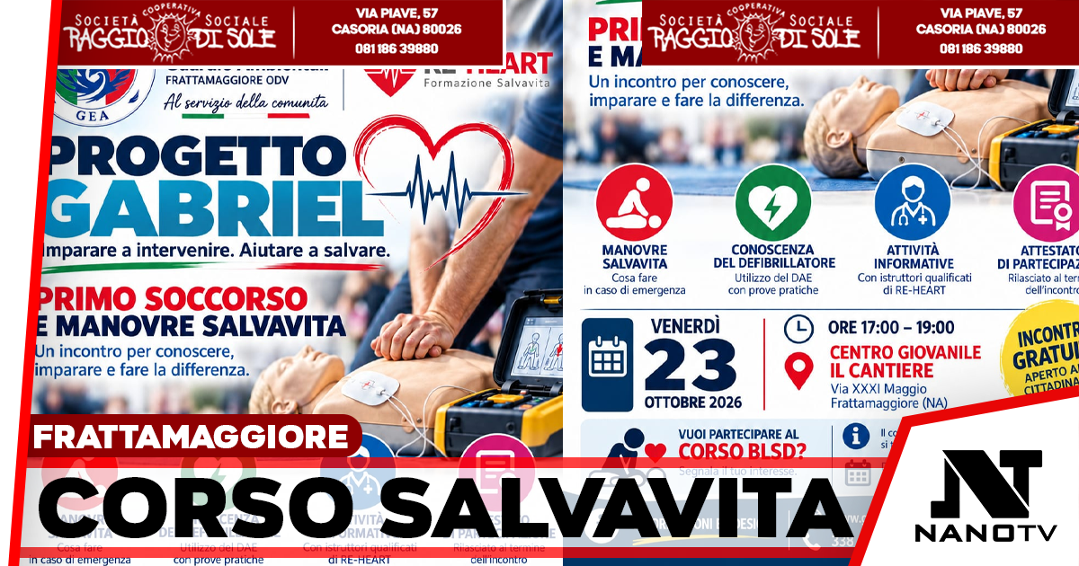 Guardie ambientali e primo soccorso: a Frattamaggiore nasce il Progetto Gabriel con corso gratuito e DAE mobile