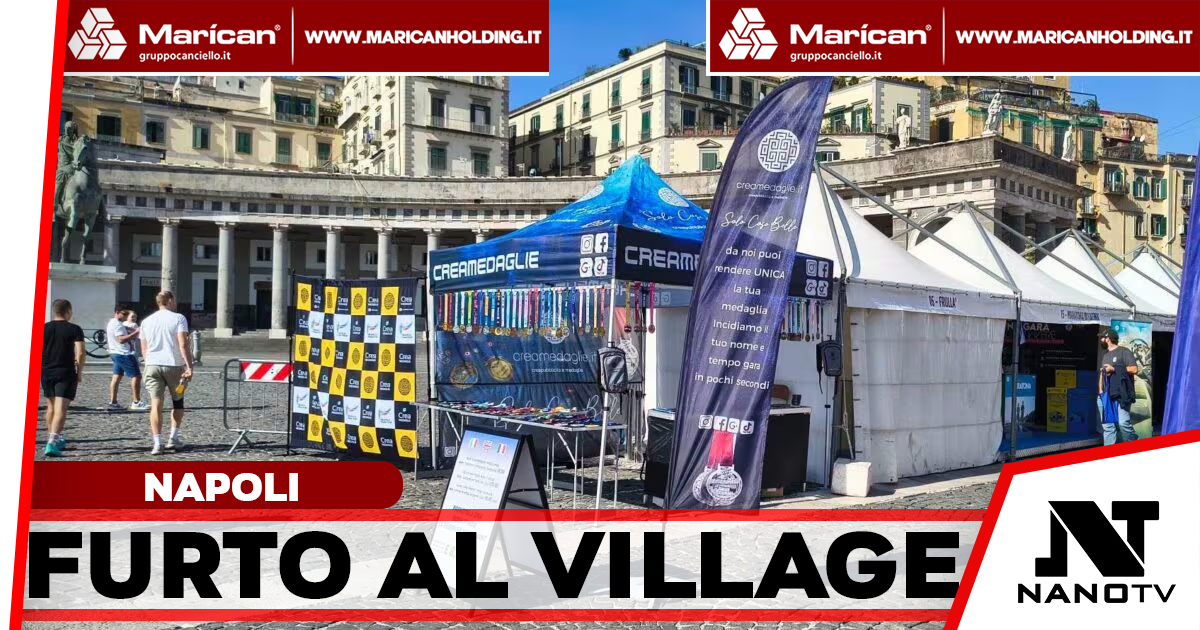 Incursione notturna al village della Neapolis Marathon in Piazza del Plebiscito: giovanissimi tagliano i tendoni e rubano bevande e gadget