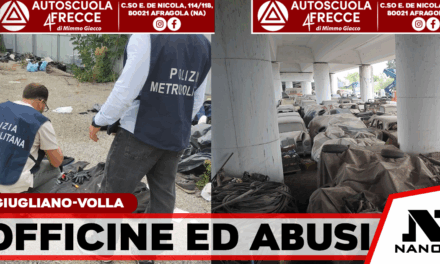 Giugliano e Volla: maxi operazione della Polizia Metropolitana tra auto rubate, officine abusive e 230 veicoli abbandonati